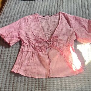 Zara Pink Striped Blouse with Tie Front. Only worn once